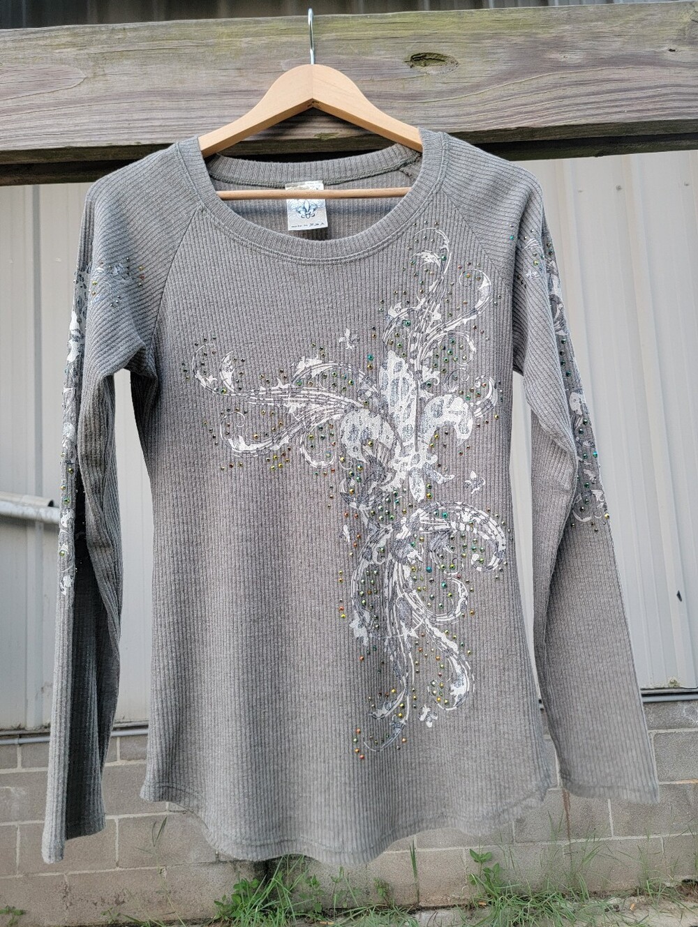 Vocal Sage Green Cheetah Print Affliction Bling Long Sleeve